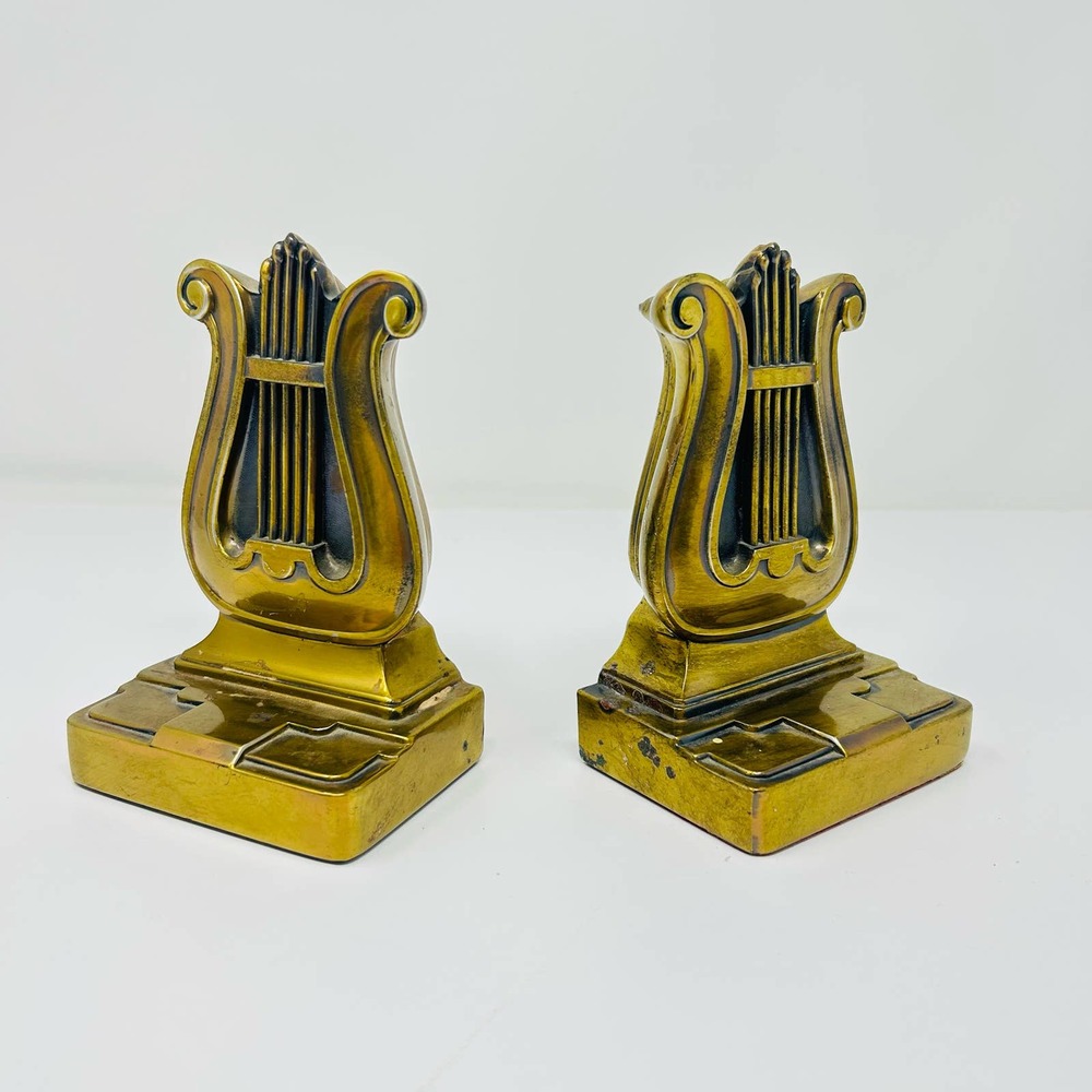 PM Crafters Brass Musical Harp Bookends Set MCM